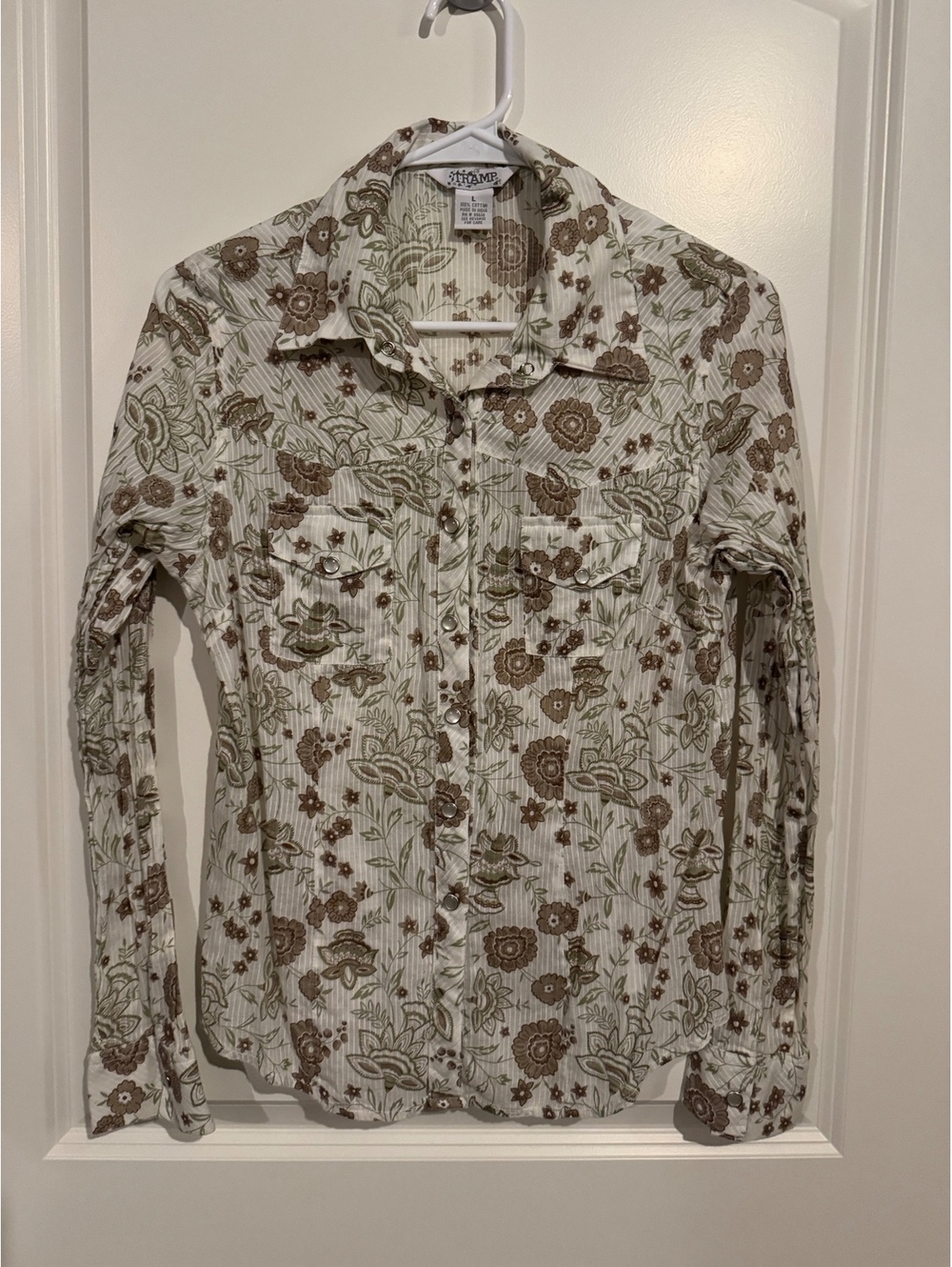 TRAMP Women's Large Floral Print Long Sleeve Cotton Shirt